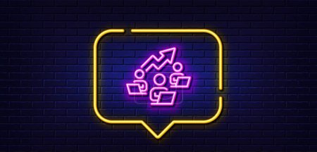 Illustration for Neon light speech bubble. Teamwork chart line icon. Remote office sign. Team employees symbol. Neon light background. Teamwork chart glow line. Brick wall banner. Vector - Royalty Free Image