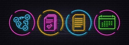 Illustration for Online voting, Handout and Document minimal line icons. Neon laser 3d lights. Calendar icons. For web, application, printing. Internet poll, Documents example, Information file. Vector - Royalty Free Image