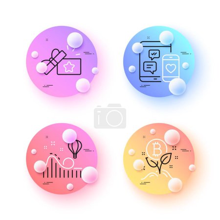 Illustration for Loyalty gift, Social media and Roller coaster minimal line icons. 3d spheres or balls buttons. Bitcoin project icons. For web, application, printing. Vector - Royalty Free Image