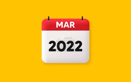 Illustration for Calendar agenda 3d icon. March month icon. Event schedule Mar date. Meeting appointment planner. Agenda plan, Month schedule 3d calendar and Time planner. March day reminder. 2022 year. Vector - Royalty Free Image