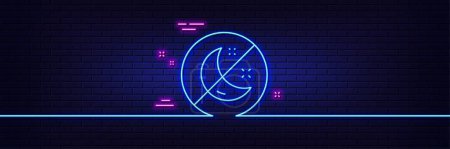 Illustration for Neon light glow effect. Insomnia line icon. No sleep sign. Night sleeplessness symbol. 3d line neon glow icon. Brick wall banner. Insomnia outline. Vector - Royalty Free Image