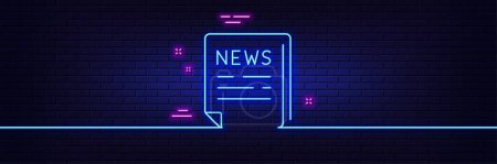 Illustration for Neon light glow effect. Fake news line icon. Propaganda conspiracy newspaper sign. Wrong truth symbol. 3d line neon glow icon. Brick wall banner. Fake news outline. Vector - Royalty Free Image