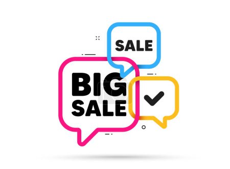 Illustration for Big Sale tag. Ribbon bubble chat banner. Discount offer coupon. Special offer price sign. Advertising Discounts symbol. Big sale adhesive tag. Promo banner. Vector - Royalty Free Image