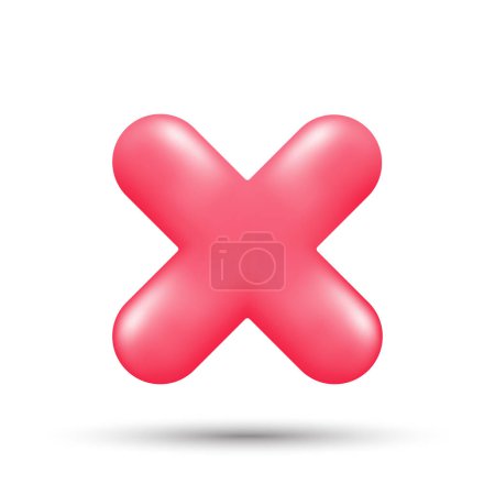 Illustration for 3d rejection icon. Cancel cross or delete sign. Forbidden x symbol. Illustration for web and mobile app. Red 3d reject icon. Error cross button, close element. Wrong answer sign. Vector - Royalty Free Image