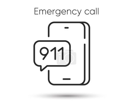 Téléchargez les illustrations : Icône de ligne d'appel d'urgence 911. Numéro de téléphone d'urgence. Avertissement danger numéro de contact symbole. Illustration pour application web et mobile. Style ligne appeler l'icône d'aide. Support de course modifiable. Vecteur - en licence libre de droit