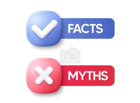 Illustration for Facts and myths buttons with check and cross mark. Banner design for business, news and journalism. Truth or lie badge. Myth and fact checking. Vector - Royalty Free Image