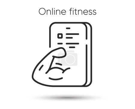 Illustration for Fitness training line icon. Live coach sign. Mobile phone online exercise app symbol. Illustration for web and mobile app. Line style fitness app icon. Editable stroke strong arm. Vector - Royalty Free Image