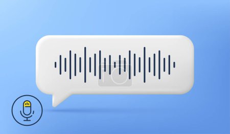 Illustration for Voice message chat bubble icon with sound wave and microphone. Record audio message. 3d speech bubble with mic. Podcast voice audio record. Music track sound wave. Vector - Royalty Free Image
