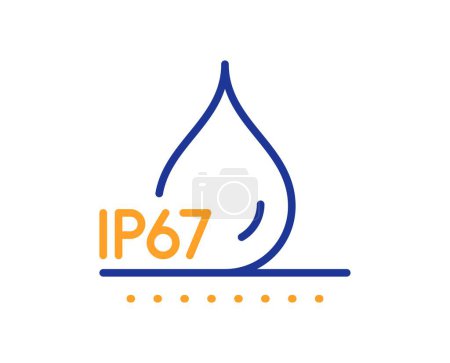Illustration for Waterproof line icon. Water resistant ip67 sign. Drop protection symbol. Colorful thin line outline concept. Linear style waterproof icon. Editable stroke. Vector - Royalty Free Image
