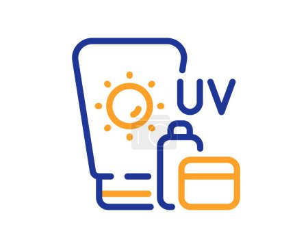 Illustration for Sunscreen line icon. Uv Sun cream sign. Sunblock lotion symbol. Colorful thin line outline concept. Linear style sunscreen icon. Editable stroke. Vector - Royalty Free Image