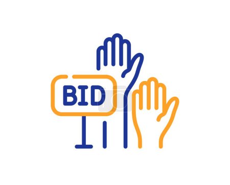 Illustration for Bid offer line icon. Auction sign. Raise the price up symbol. Colorful thin line outline concept. Linear style bid offer icon. Editable stroke. Vector - Royalty Free Image