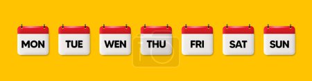 Illustration for Calendar icons with days of the week. Working days as Monday, Tuesday and Wednesday, Thursday or Friday. Event schedule date. Calendar weekend as Saturday, Sunday. Date reminder tags. Vector - Royalty Free Image