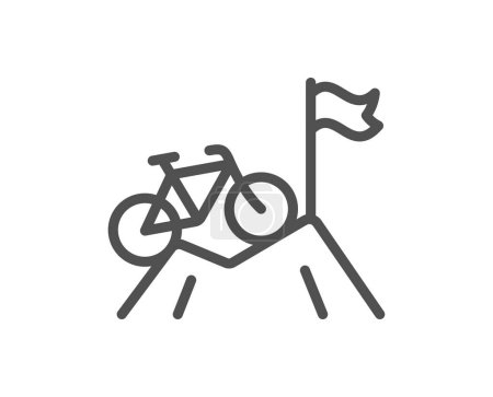 Téléchargez les illustrations : Ligne de vélo de montagne icône. Panneau de transport extérieur vélo. Symbole d'activité sportive. Élément de conception de qualité. Icône VTT de style linéaire. Course modifiable. Vecteur - en licence libre de droit