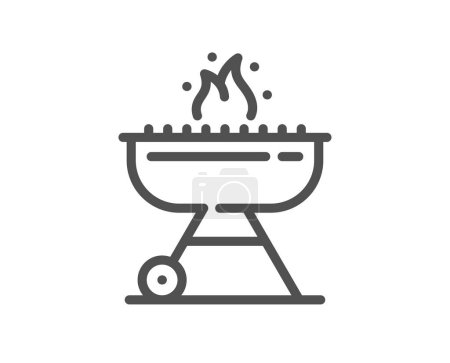 Illustration for Grill line icon. Barbecue cooker for cooking food sign. Meat brazier with fire symbol. Quality design element. Linear style grill icon. Editable stroke. Vector - Royalty Free Image