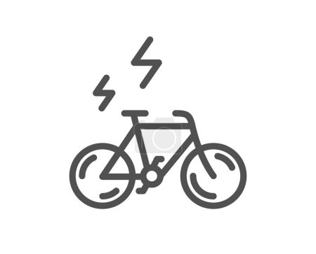 Téléchargez les illustrations : Icône de ligne E-bike. Panneau de transport de vélo motorisé. Symbole vélo électrique. Élément de conception de qualité. Icône vélo électrique de style linéaire. Course modifiable. Vecteur - en licence libre de droit