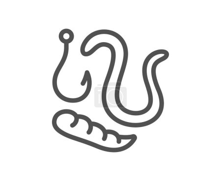 Illustration for Maggots lure line icon. Fishing hook with worms sign. Fishhook bait symbol. Quality design element. Linear style worms icon. Editable stroke. Vector - Royalty Free Image