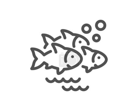 Illustration for Fish school line icon. Shoal of gill-bearing animals sign. Flock of salmon symbol. Quality design element. Linear style fish school icon. Editable stroke. Vector - Royalty Free Image
