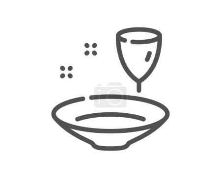Téléchargez les illustrations : Icône de ligne de plaque. Vaisselle enseigne en verre à vin. Repas plat de cuisine symbole. Élément de conception de qualité. icône de plaque de style linéaire. Course modifiable. Vecteur - en licence libre de droit