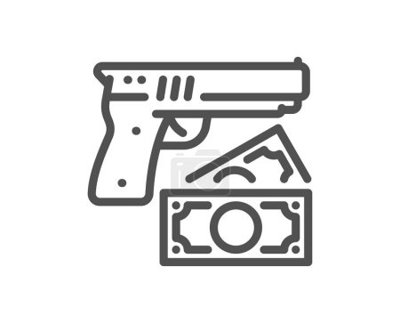 Illustration for Robbery line icon. Money fraud crime sign. Thief with gun steal cash symbol. Quality design element. Linear style robbery icon. Editable stroke. Vector - Royalty Free Image