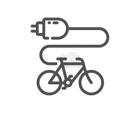 Téléchargez les illustrations : Icône de ligne de vélo électrique. Panneau de transport de vélo motorisé. Chargez le symbole ebike. Élément de conception de qualité. icône de vélo électrique de style linéaire. Course modifiable. Vecteur - en licence libre de droit