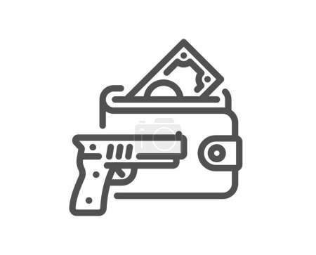 Illustration for Armed robbery line icon. Money fraud crime sign. Thief with gun steal cash symbol. Quality design element. Linear style armed robbery icon. Editable stroke. Vector - Royalty Free Image