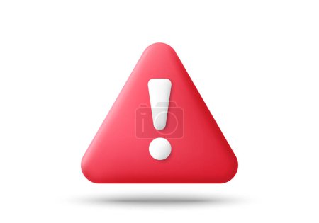 Illustration for Red danger warning triangle 3d icon. Alert, caution or emergency notification symbol. Danger hazard notification. Caution alert notice, triangle warning reminder and emergency attention. Vector - Royalty Free Image