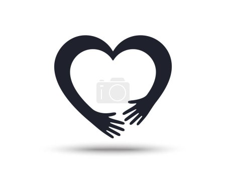 Ilustración de Abrazando brazos en forma de icono del corazón. Manos abrazadas o cuidado abrazo fondo. Abrace la amistad. Símbolo de cuidado voluntario, relación de amigos. Abrazo icono del día. Silueta de manos de la gente. Vector - Imagen libre de derechos