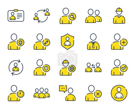 Illustration for Users line icons. Profile, Group of people and Support signs. ID card, Teamwork people and Businessman user symbols. Person talk, Engineer profile and Human Management. Job support. Vector - Royalty Free Image