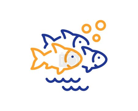 Illustration for Fish school line icon. Shoal of gill-bearing animals sign. Flock of salmon symbol. Colorful thin line outline concept. Linear style fish school icon. Editable stroke. Vector - Royalty Free Image