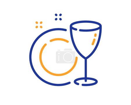 Illustration for Dish plate line icon. Tableware wineglass sign. Food kitchenware symbol. Colorful thin line outline concept. Linear style dish plate icon. Editable stroke. Vector - Royalty Free Image