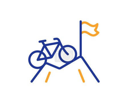 Téléchargez les illustrations : Ligne de vélo de montagne icône. Panneau de transport extérieur vélo. Symbole d'activité sportive. Concept coloré de contour de ligne mince. Icône VTT de style linéaire. Course modifiable. Vecteur - en licence libre de droit