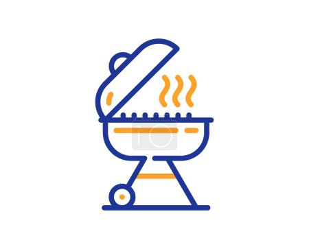 Illustration for Grill line icon. Barbecue cooker for cooking food sign. Hot meat brazier symbol. Colorful thin line outline concept. Linear style grill icon. Editable stroke. Vector - Royalty Free Image
