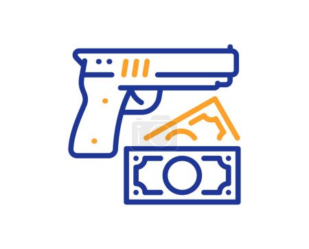 Illustration for Robbery line icon. Money fraud crime sign. Thief with gun steal cash symbol. Colorful thin line outline concept. Linear style robbery icon. Editable stroke. Vector - Royalty Free Image