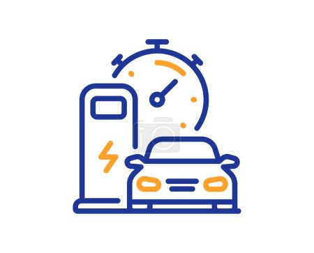 Illustration for Charging station line icon. Car charge time sign. Electric power symbol. Colorful thin line outline concept. Linear style charging station icon. Editable stroke. Vector - Royalty Free Image