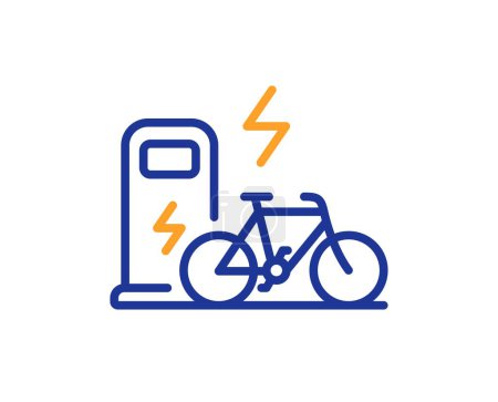 Electric bike line icon. Motorized bicycle transport sign. Charge ebike symbol. Colorful thin line outline concept. Linear style electric bike icon. Editable stroke. Vector