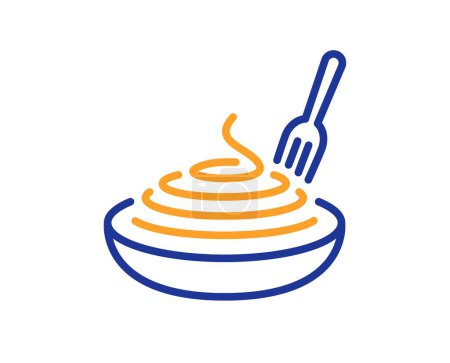 Illustration for Pasta dish line icon. Plate with macaroni sign. Food bowl with fork symbol. Colorful thin line outline concept. Linear style pasta dish icon. Editable stroke. Vector - Royalty Free Image