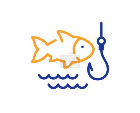 Ilustración de Icono de línea de pesca. Pescado y gancho. Captura el símbolo de mariscos. Concepto delgada línea delgada colorido. Icono de pesca de estilo lineal. Un derrame cerebral. Vector - Imagen libre de derechos