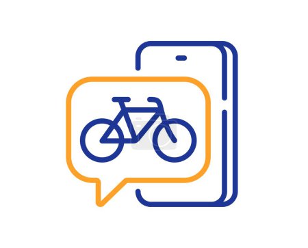 Illustration for Bike app line icon. City bicycle transport sign. Rent a velocipede by phone symbol. Colorful thin line outline concept. Linear style bike app icon. Editable stroke. Vector - Royalty Free Image