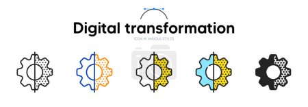 Illustration for Digital transformation line icon in different styles. Bicolor outline stroke style. Development symbol for application. Digital data transform banner. Future tech development, engineering gear. Vector - Royalty Free Image