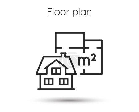 Illustration for House plan line icon. House architectural floor plan sign. Square meters of living space symbol. Illustration for web and mobile app. Line style house floorplan icon. Editable stroke. Vector - Royalty Free Image