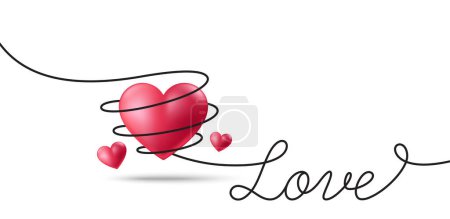 Illustration for Heart wrapped in rope background. 3d love balloon banner. Valentine or Mother day decoration. Cute 3d heart. Love ribbon dating design. Happy Valentine day holiday. Vector illustration - Royalty Free Image