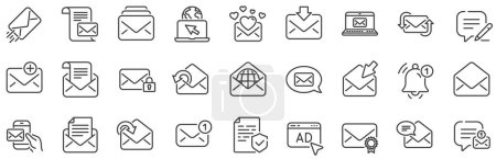 Illustration for Newsletter, Email document, Correspondence icons. Mail message line icons. Received mail, Secure message and Web letter. Post office newsletter, Send email document, private communication. Vector - Royalty Free Image