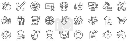 Illustration for Approved application, Scissors cutting ribbon, Artificial intelligence icons. Chef hat, Customer survey, Fast delivery line icons. Percent decrease, interest rate, contract. Vector - Royalty Free Image