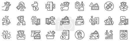 Illustration for Fraud, Online thief and Steal cash set. Money crime line icons. Phishing robbery, launder money crime and tax offense line icons. Financial evasion, online fraud and wallet cash. Vector - Royalty Free Image