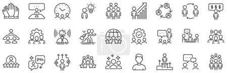 Illustration for Team, meeting, job structure. Business people line icons. Group people, communication, member icons. Congress, talk person, partnership. Job interview, business idea, voting. Vector - Royalty Free Image
