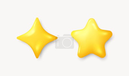 Ilustración de Conjunto de estrellas amarillas. Estrellas realistas 3d en estilo de dibujos animados. Símbolo de calificación. Deslumbramiento símbolo flash, la mejor estrella de calificación de premios. Revisar comentarios, como y rango ganador. Ilustración vectorial - Imagen libre de derechos