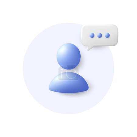 Ilustración de Mensaje de soporte al usuario icono 3d. Caja de chat de comunicación empresarial. Perfil avatar con burbuja de chat. Silueta de usuario de género neutro. Perfil símbolo de retrato. Botón de círculo con avatar en la cabeza. Vector - Imagen libre de derechos