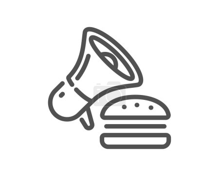 Téléchargez les illustrations : Icône de ligne Burger. Fastfood offre signe. Cheeseburger symbole de promotion. Élément de conception de qualité. Icône hamburger de style linéaire. Course modifiable. Vecteur - en licence libre de droit