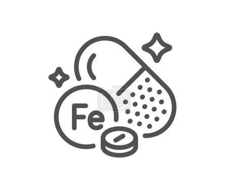 Illustration for Iron line icon. Ferrum food nutrient sign. Capsule or pill supplement symbol. Quality design element. Linear style iron icon. Editable stroke. Vector - Royalty Free Image