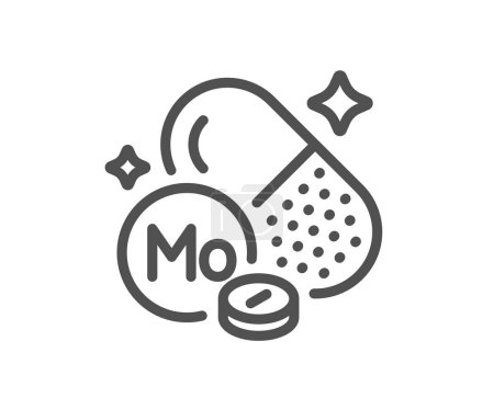 Illustration for Molybdenum mineral line icon. Chemical element Mo sign. Capsule or pill symbol. Quality design element. Linear style molybdenum mineral icon. Editable stroke. Vector - Royalty Free Image